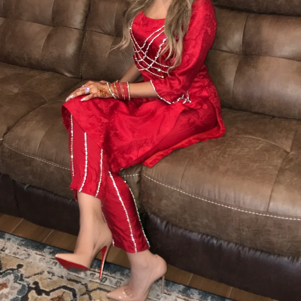 Red satin Pakistani formal